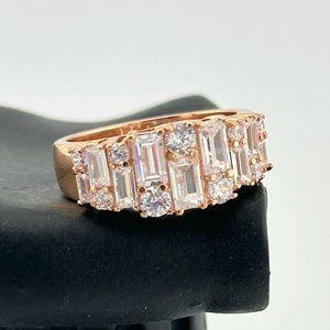 Beautiful 1.7ct White Topaz Baguette Ring - Sz 7 - 14kt Rose Gold Over Sterling